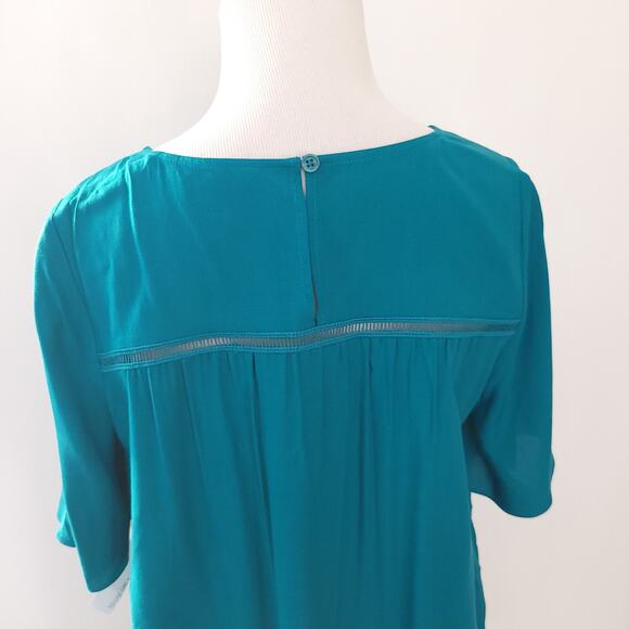 NEW Soft Surroundings Teal Blouse Ladder Stitching Short Sleeve Women Small P - Picture 6 of 10
